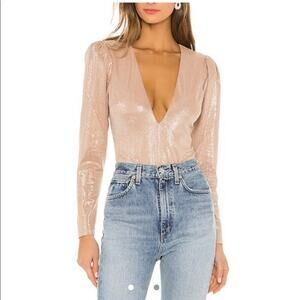 Tularosa Finlay Sparkle Bodysuit in Nude Size XS Plunging Neckline